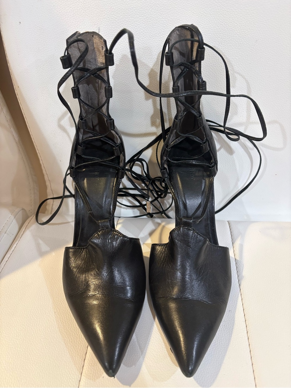 Rachel Roy Black Lace-Up Pointed-Toe Women's Heels - Picture 2 of 5